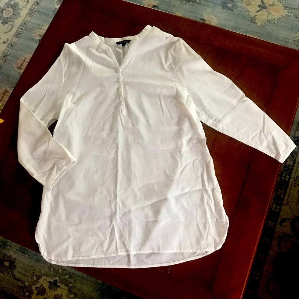 Anne‎ Carson White Linen Long Sleeve Top XL